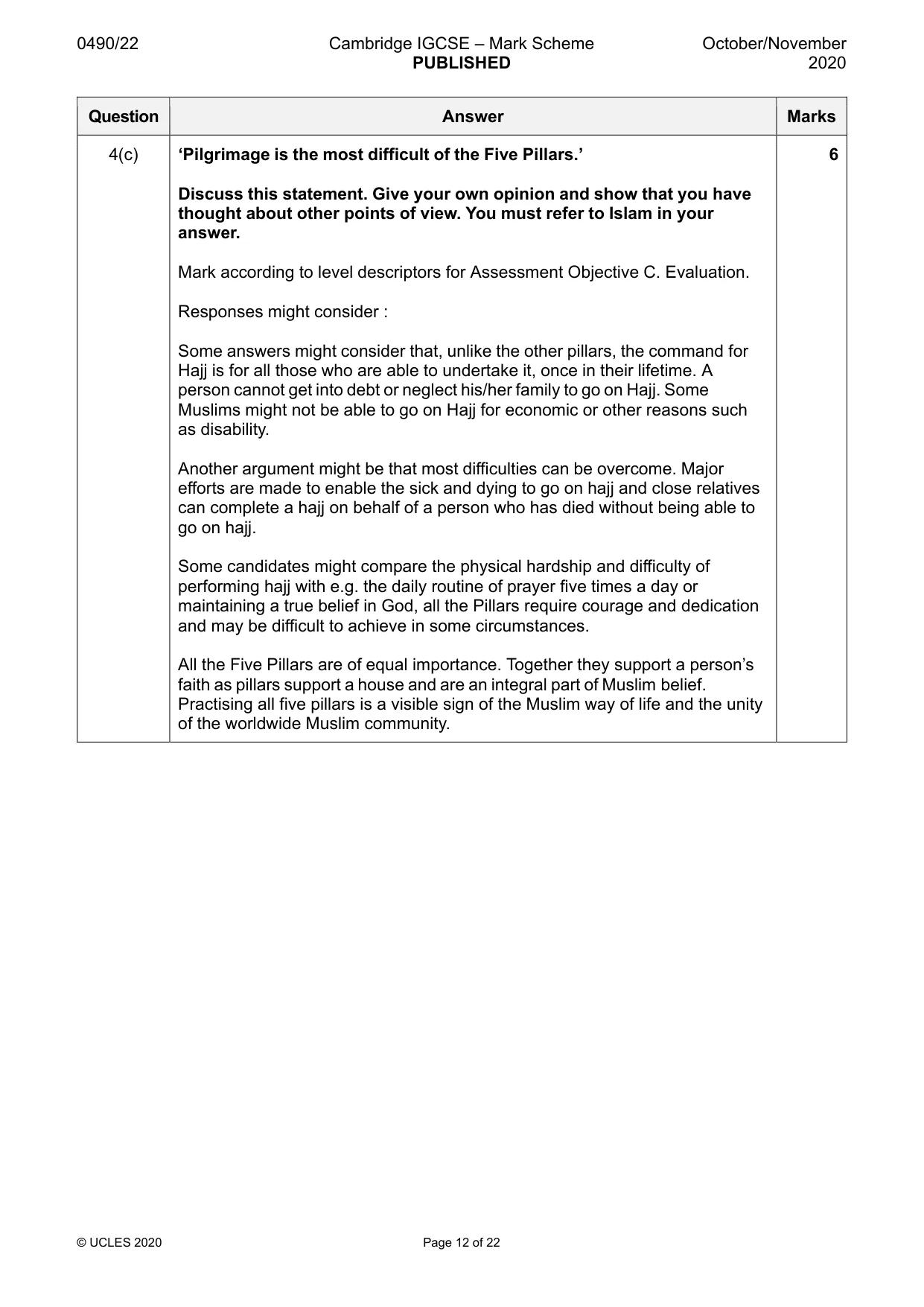 Mark scheme, page 12 of 22