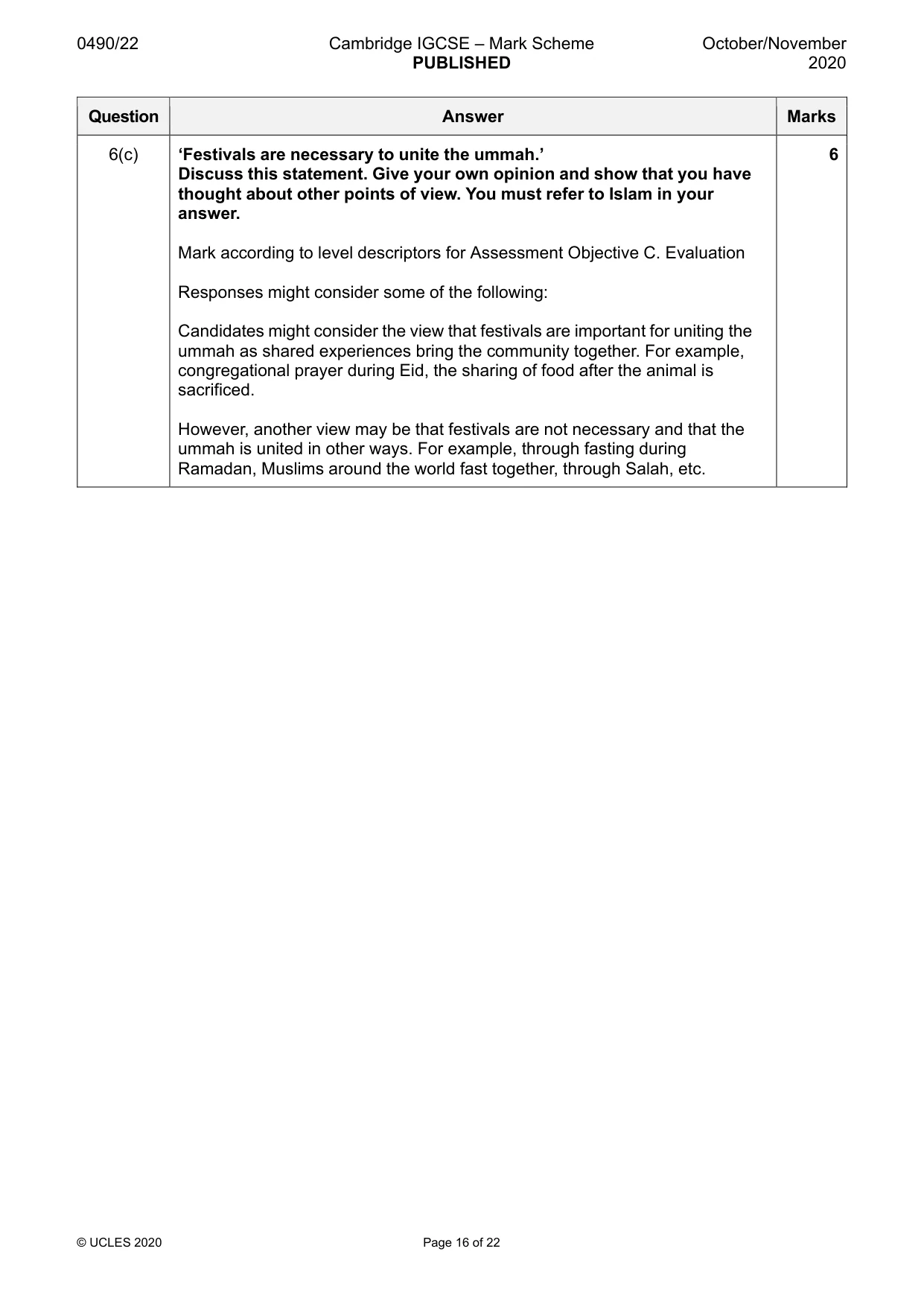 Mark scheme, page 16 of 22