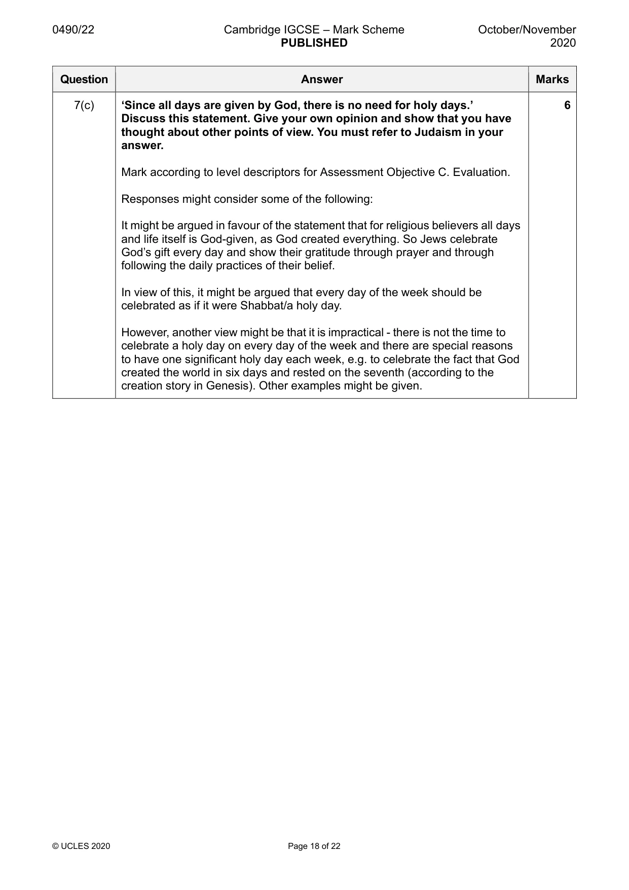 Mark scheme, page 18 of 22