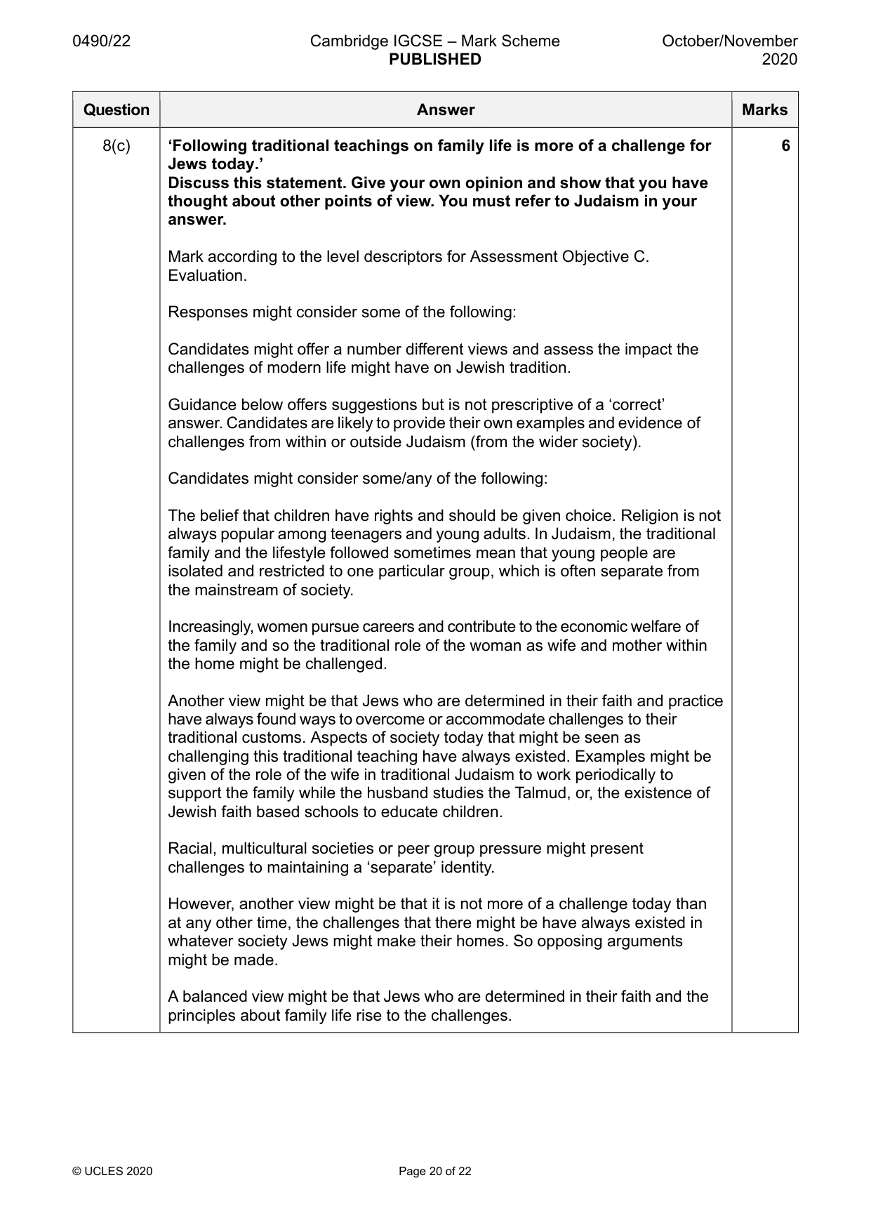Mark scheme, page 20 of 22