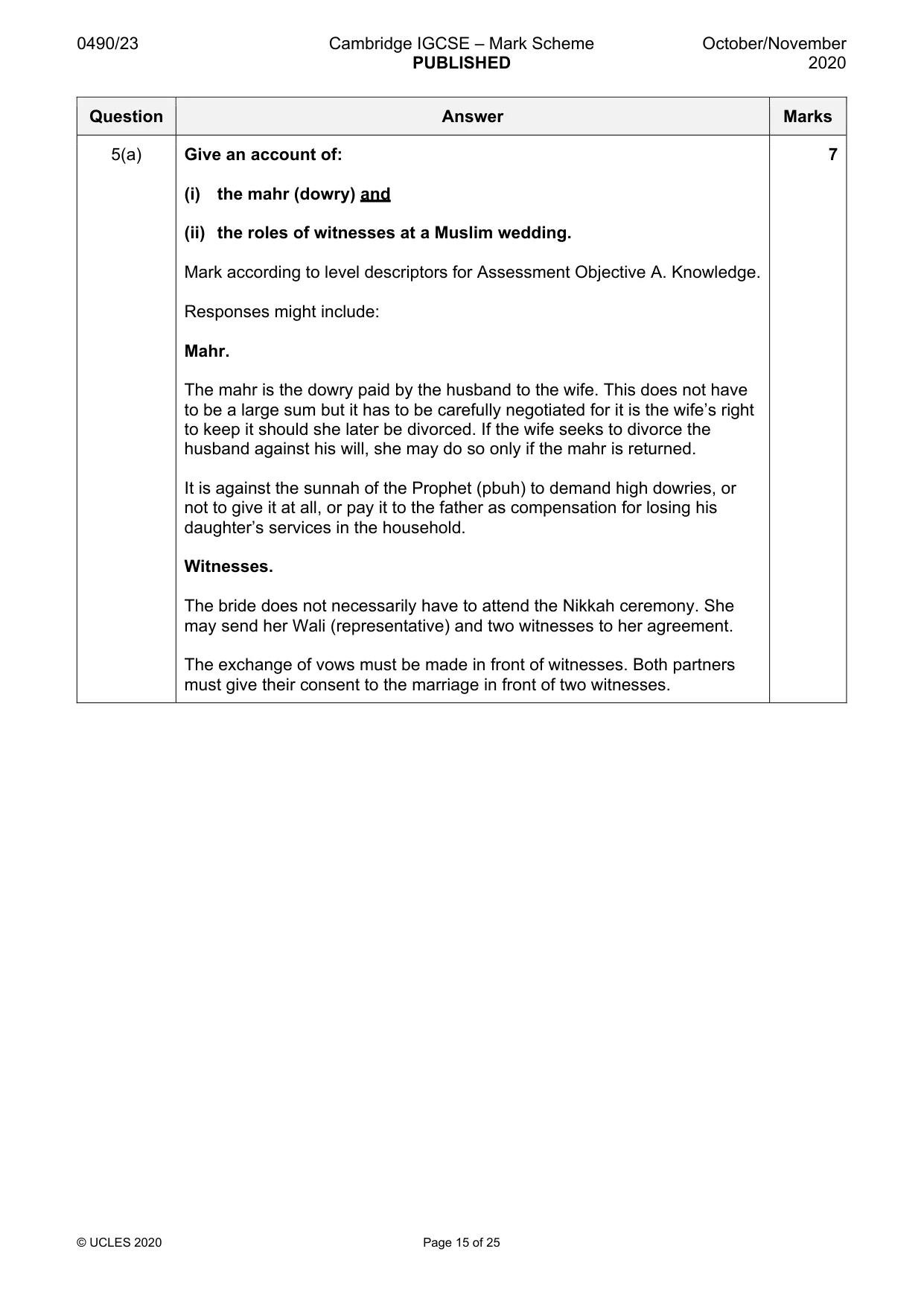 Mark scheme, page 15 of 25