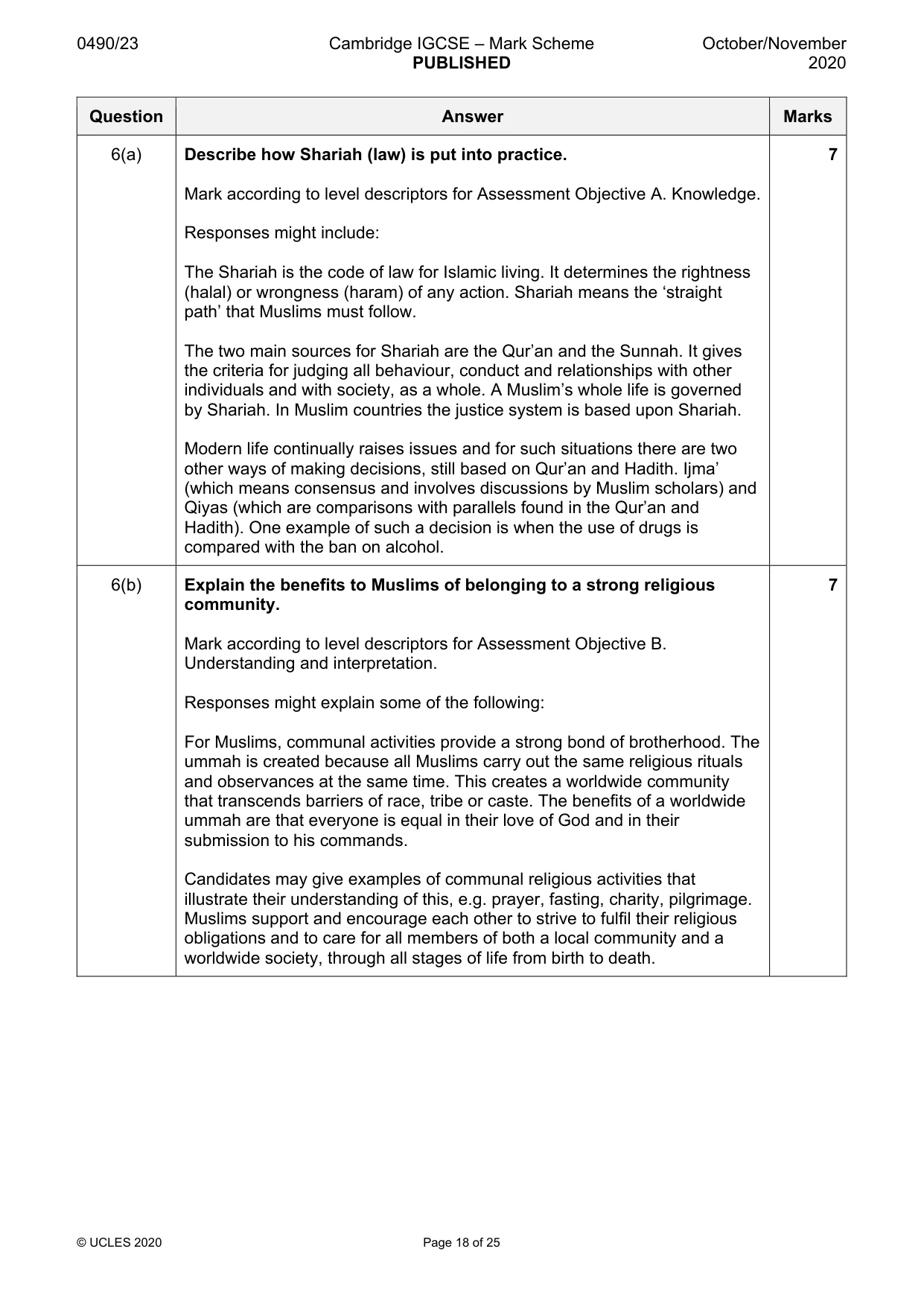 Mark scheme, page 18 of 25