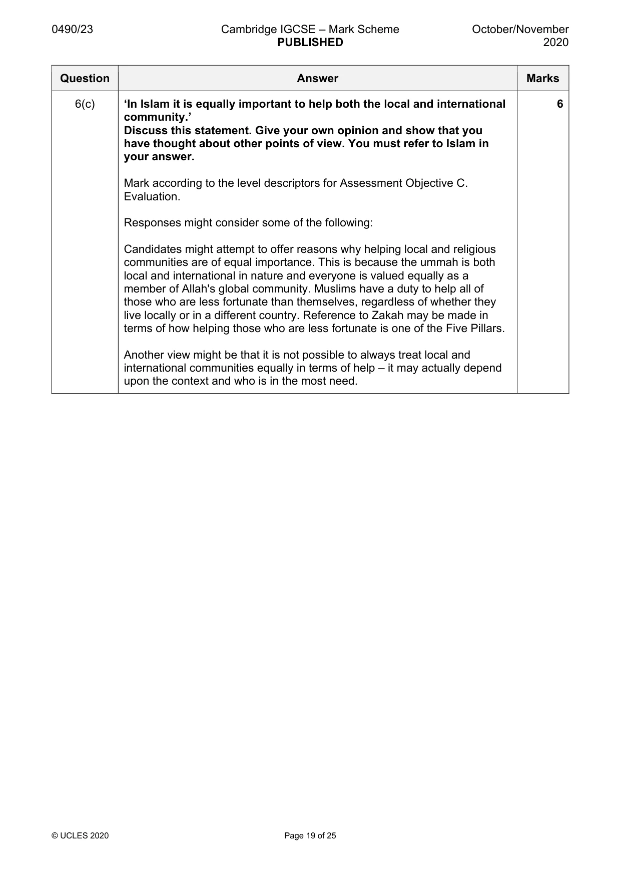 Mark scheme, page 19 of 25