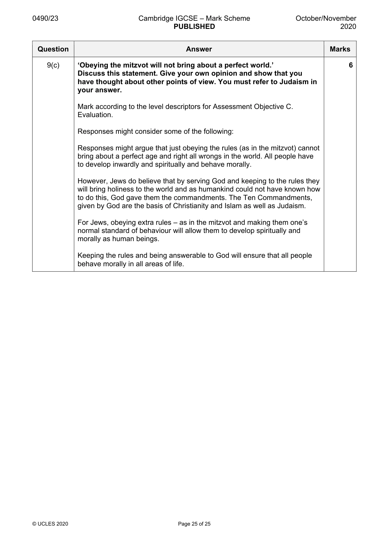 Mark scheme, page 25 of 25