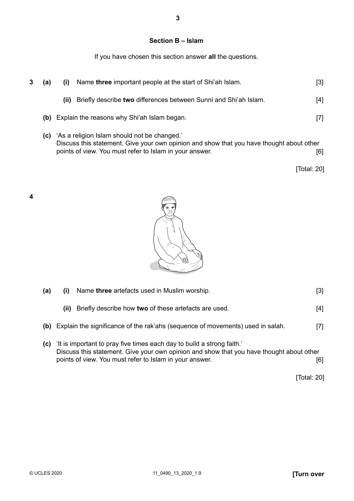 Cambridge IGCSE Religious Studies 0490 2020 Oct/Nov Paper 1 · Variant 3 question paper, page 3 of 4