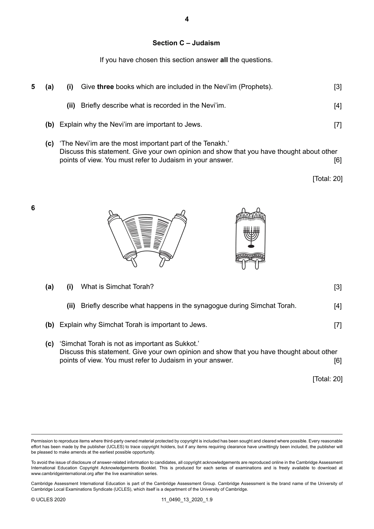 Cambridge IGCSE Religious Studies 0490 2020 Oct/Nov Paper 1 · Variant 3 question paper, page 4 of 4