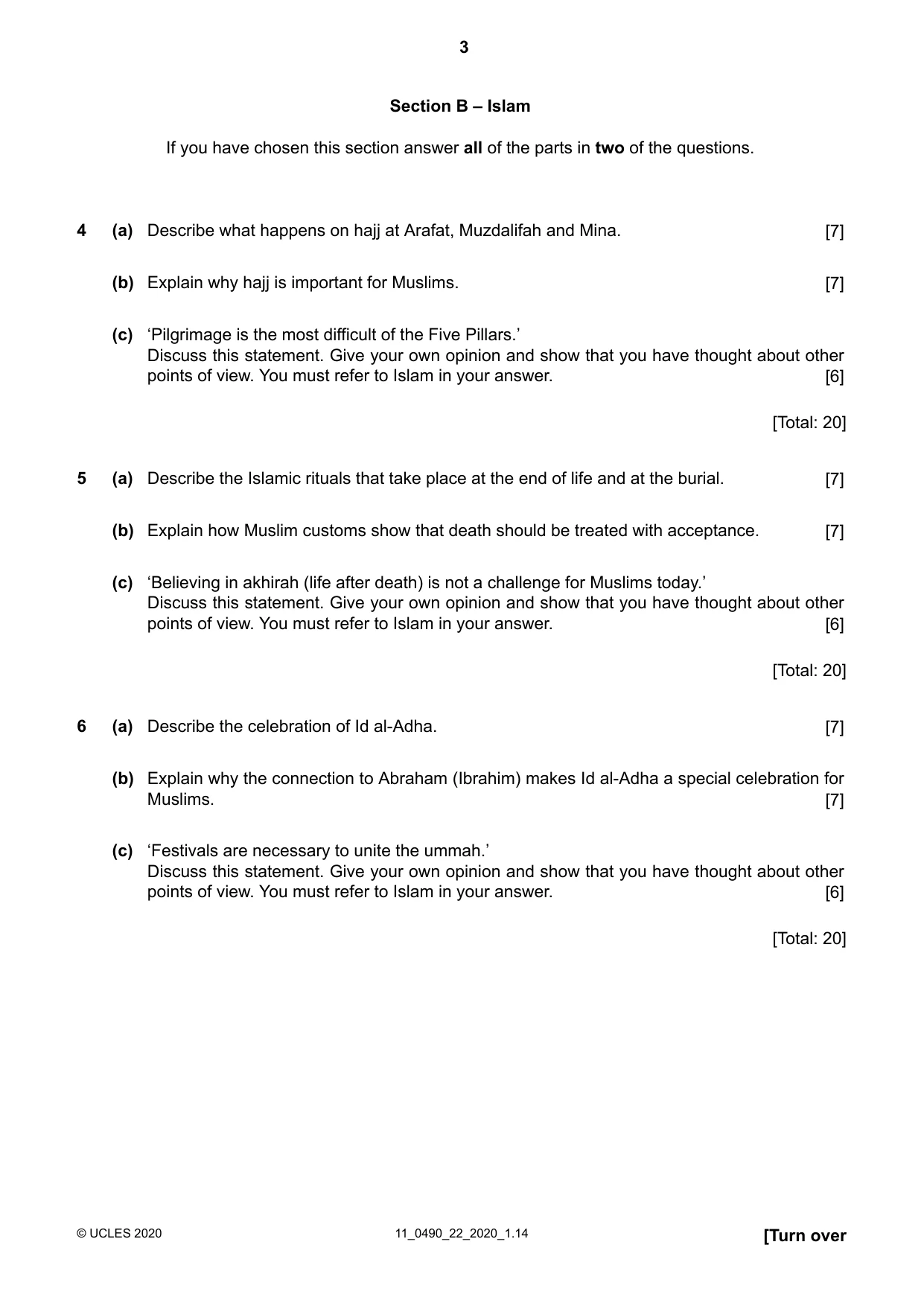 Cambridge IGCSE Religious Studies 0490 2020 Oct/Nov Paper 2 · Variant 2 question paper, page 3 of 4