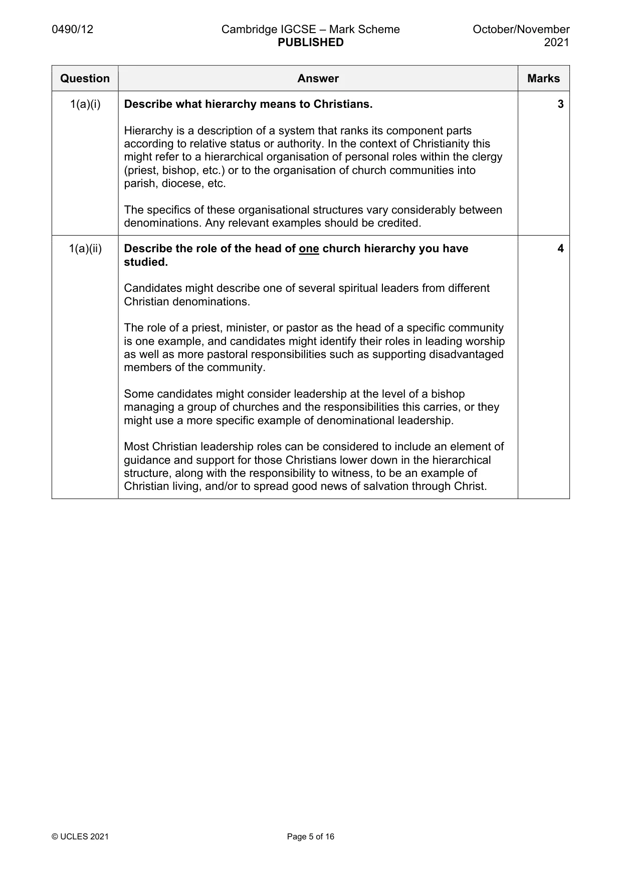 Mark scheme, page 5 of 16
