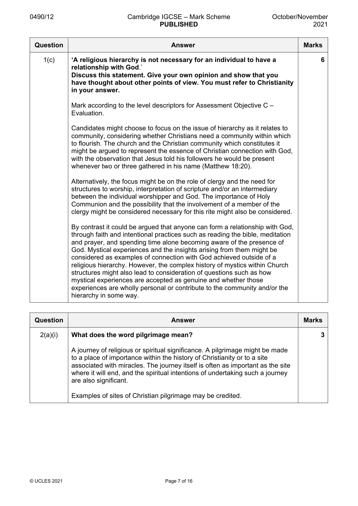 Mark scheme, page 7 of 16