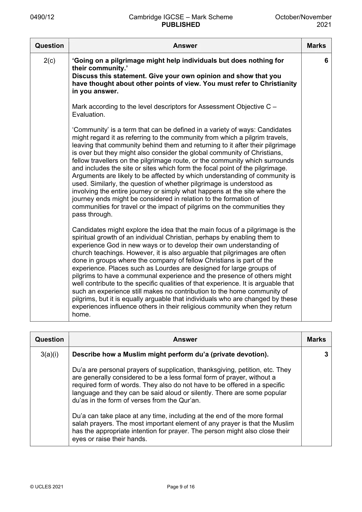 Mark scheme, page 9 of 16