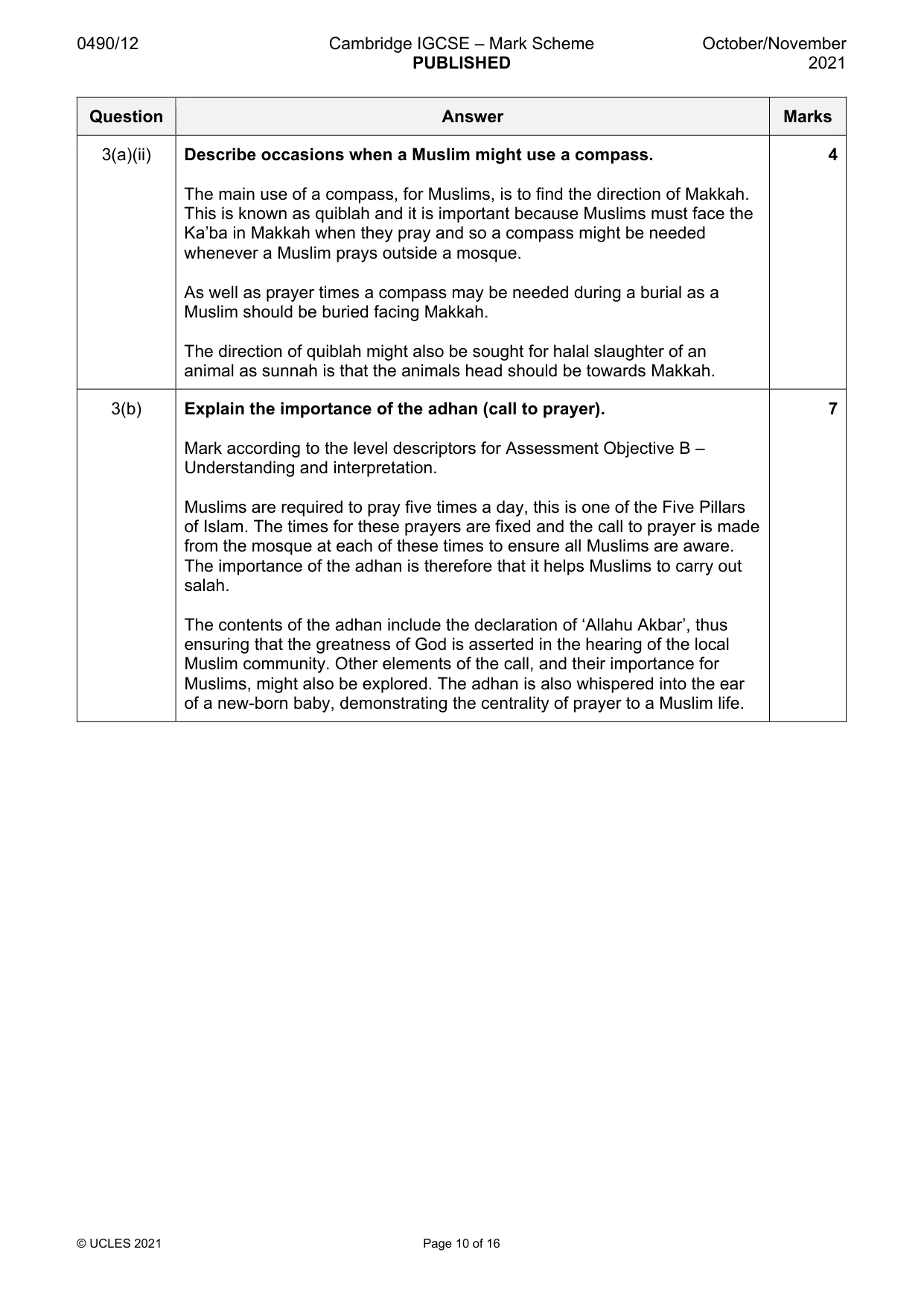 Mark scheme, page 10 of 16