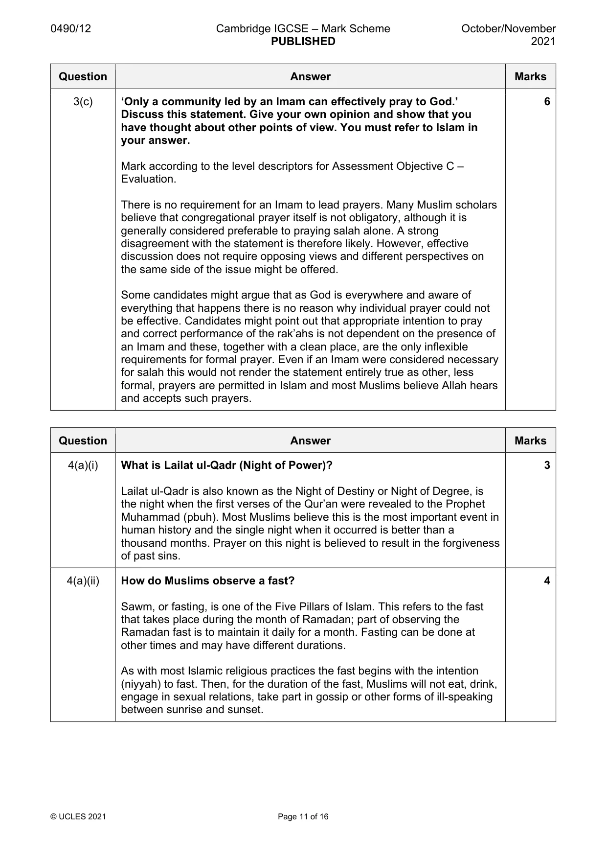Mark scheme, page 11 of 16