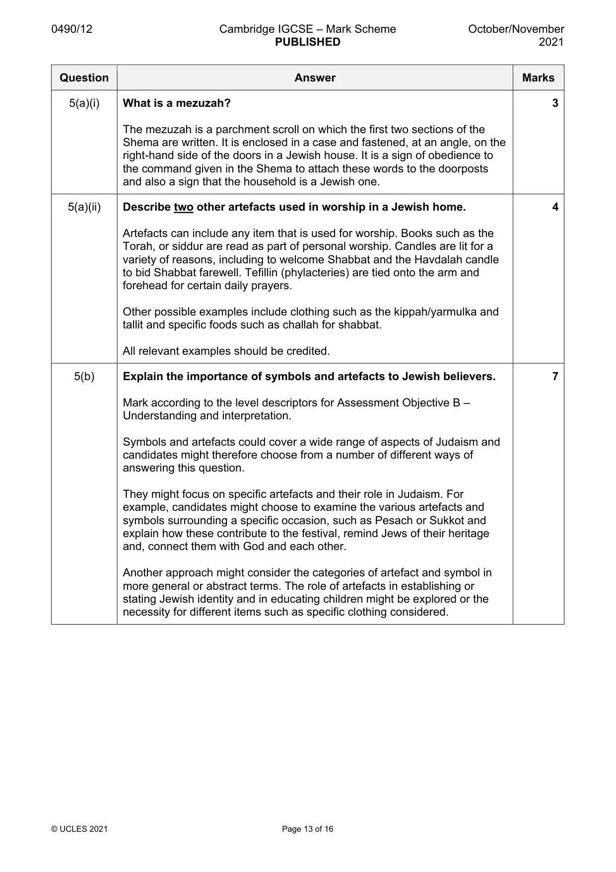 Mark scheme, page 13 of 16