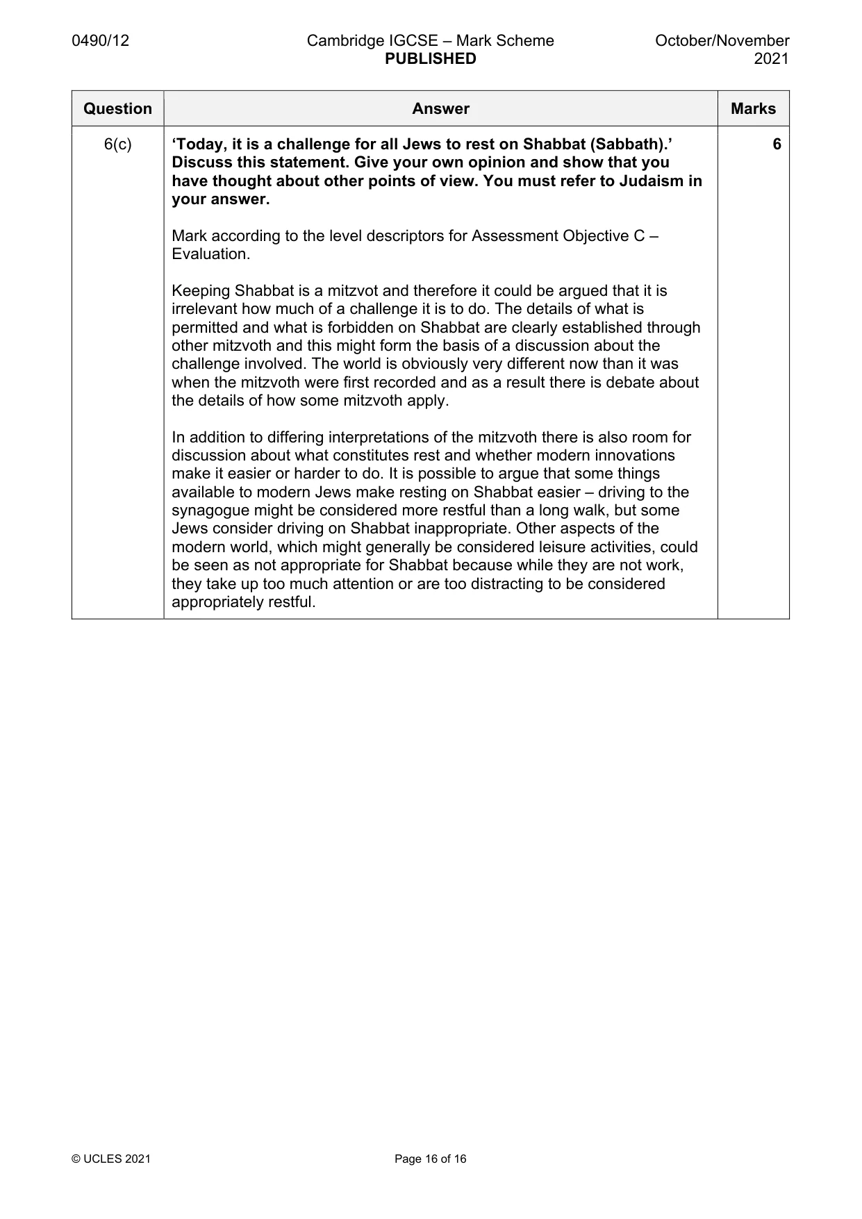 Mark scheme, page 16 of 16