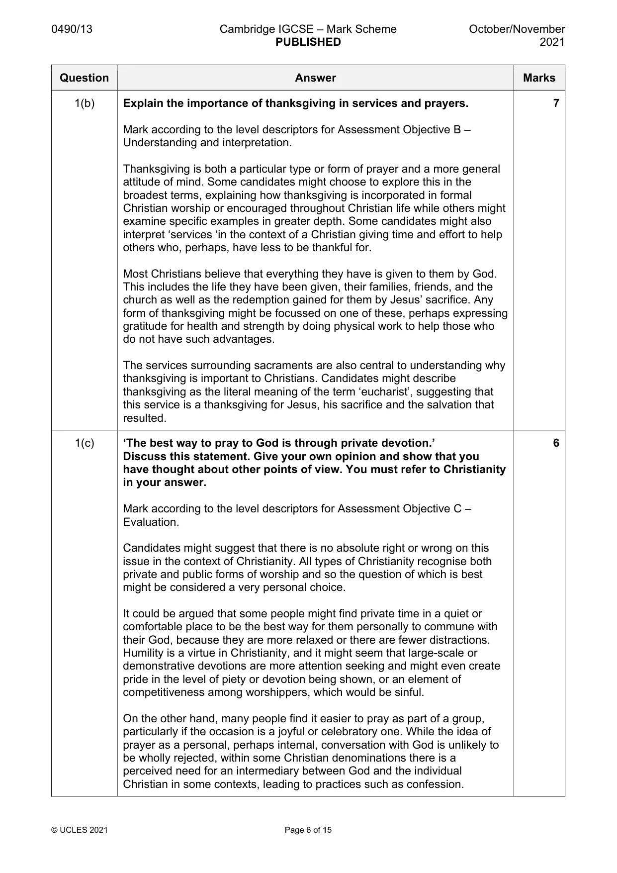 Mark scheme, page 6 of 15