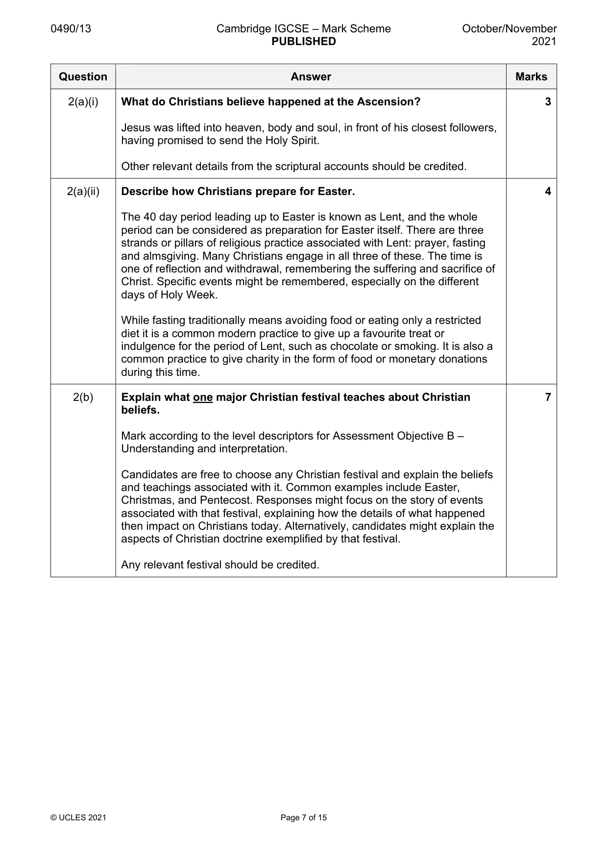 Mark scheme, page 7 of 15