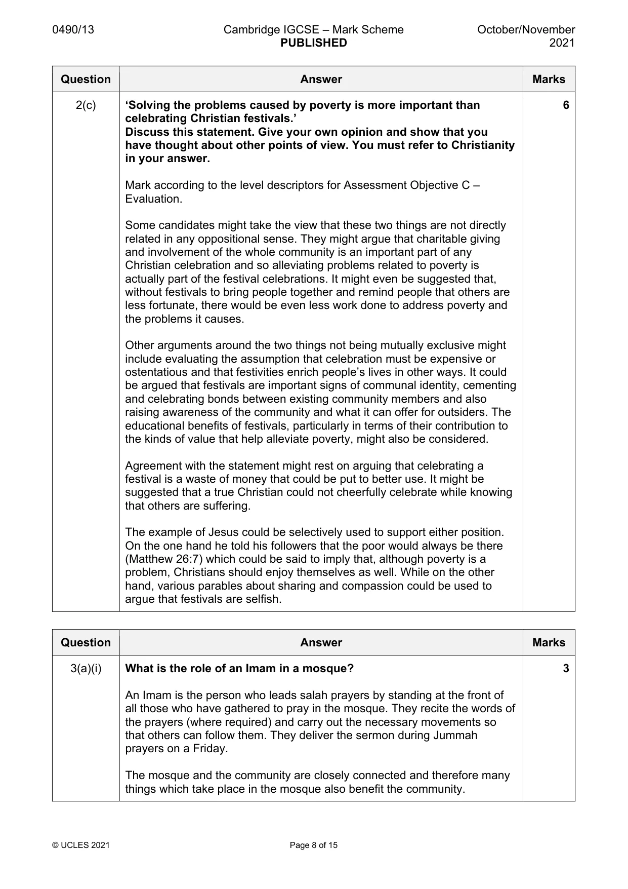Mark scheme, page 8 of 15