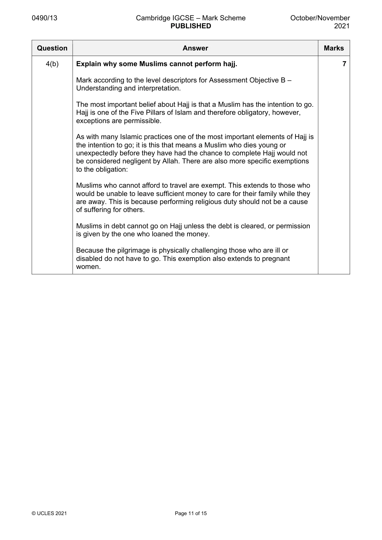 Mark scheme, page 11 of 15