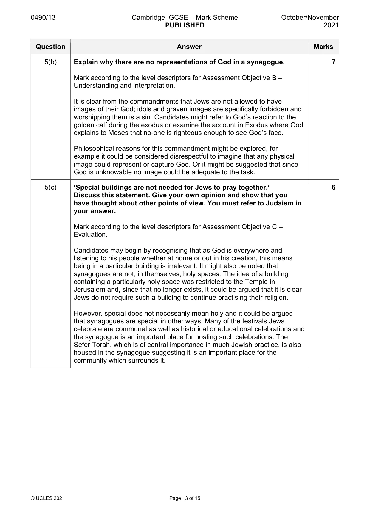 Mark scheme, page 13 of 15