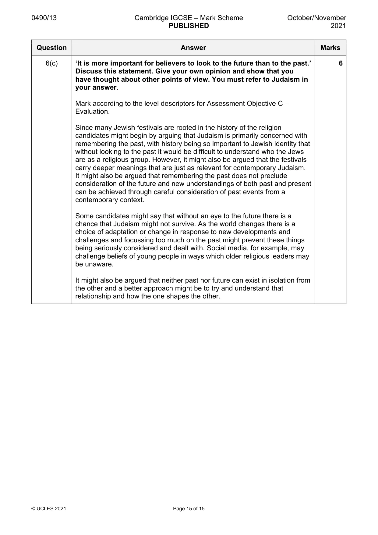 Mark scheme, page 15 of 15