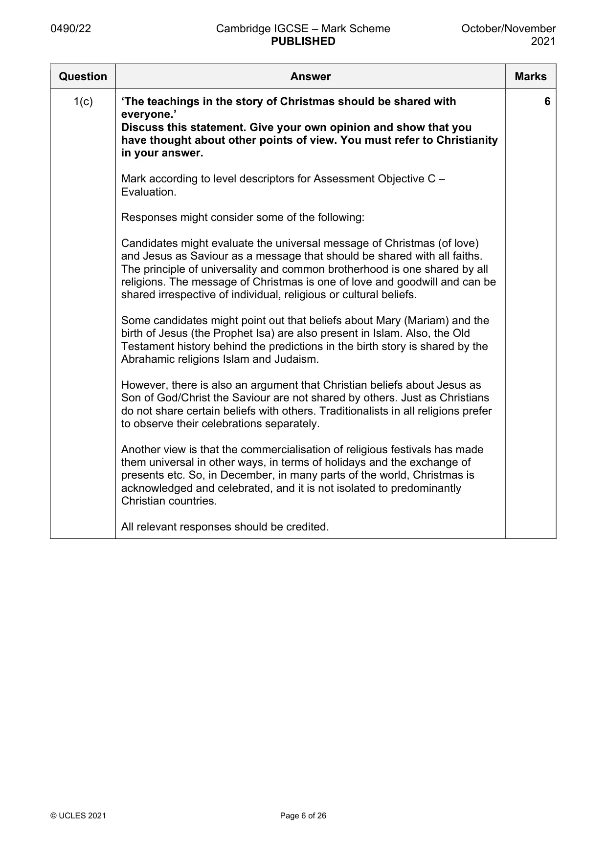 Mark scheme, page 6 of 26