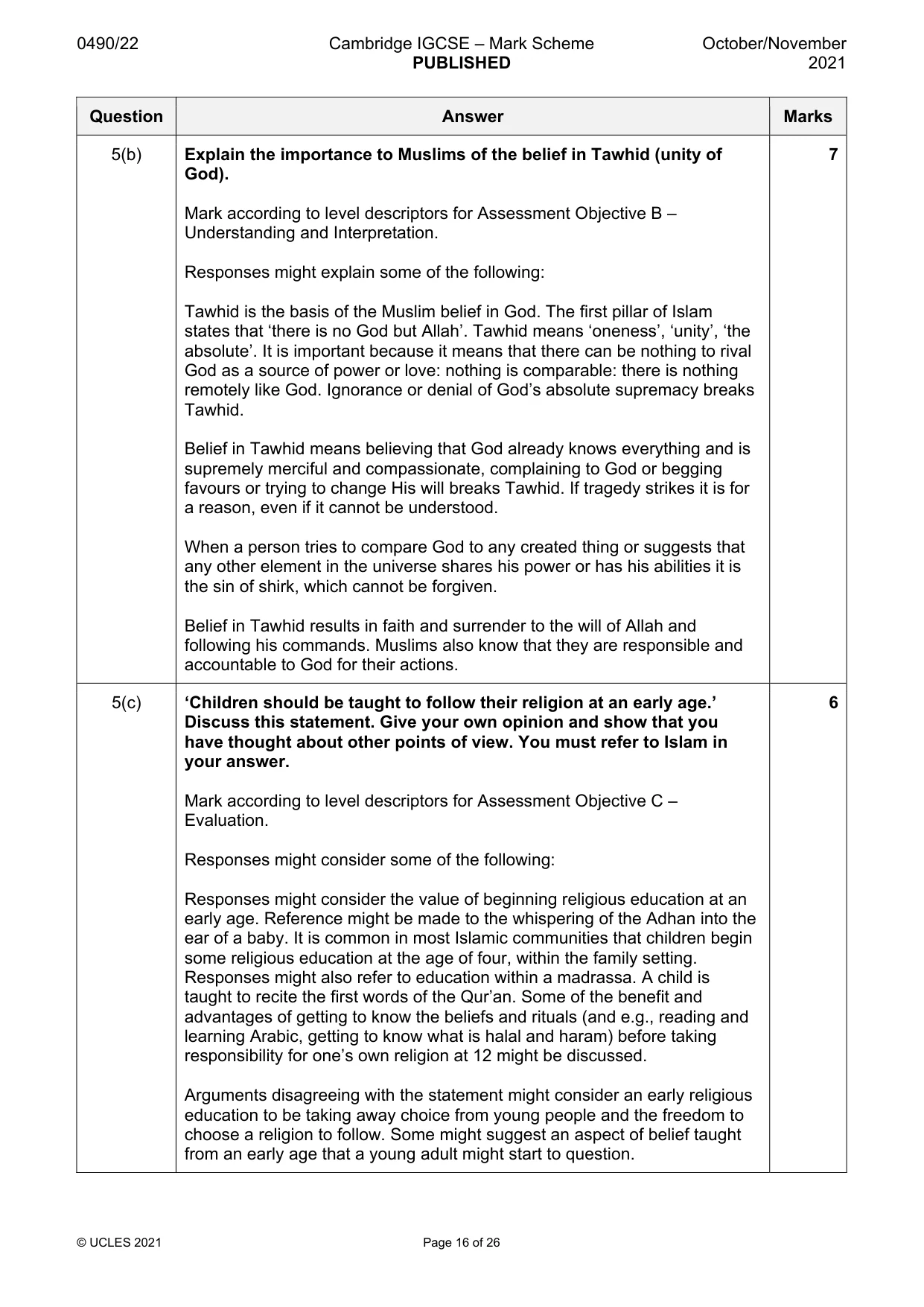 Mark scheme, page 16 of 26