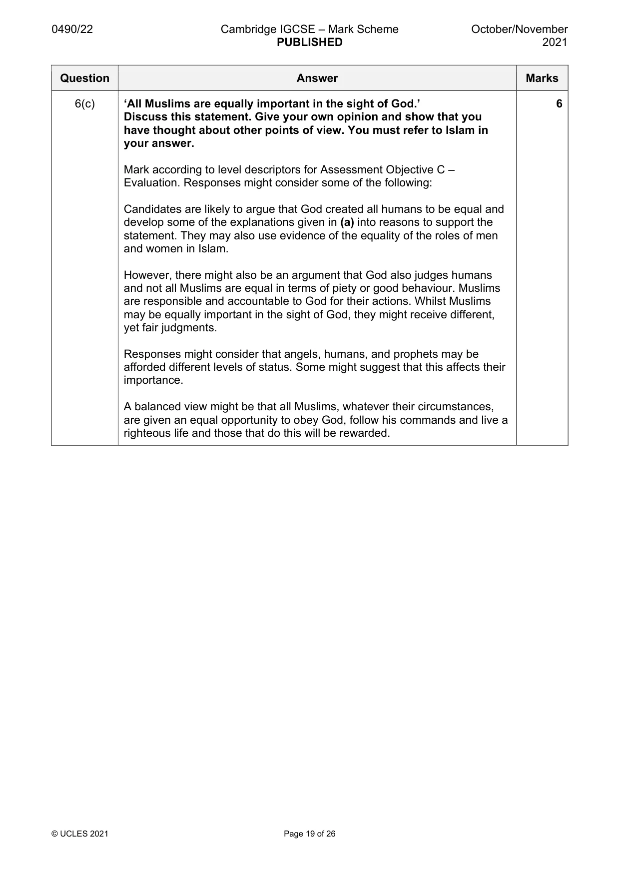 Mark scheme, page 19 of 26