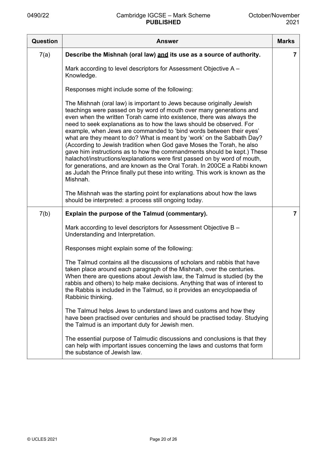 Mark scheme, page 20 of 26