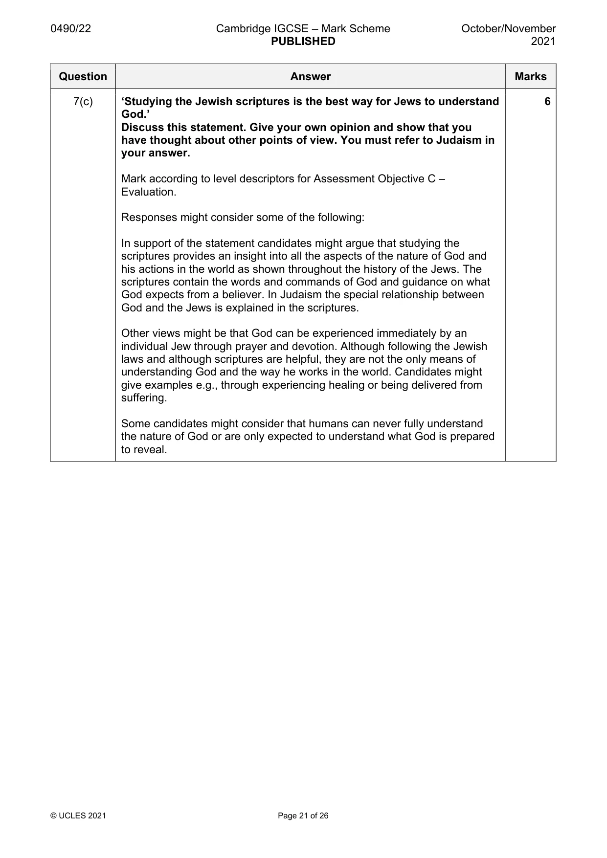 Mark scheme, page 21 of 26
