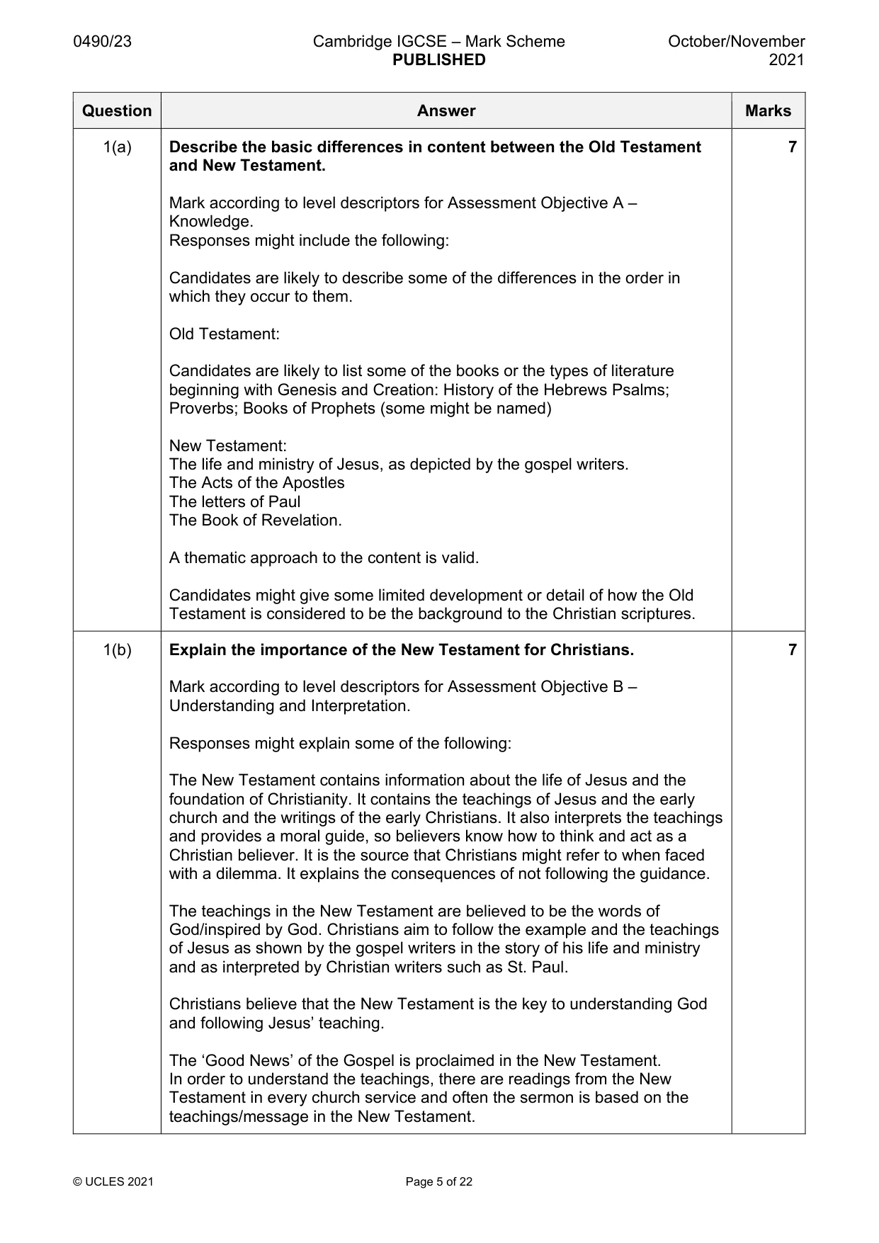 Mark scheme, page 5 of 22