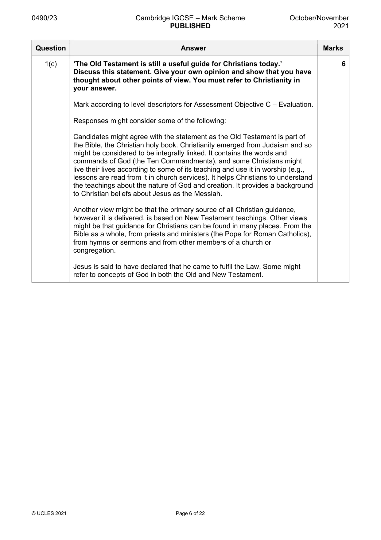 Mark scheme, page 6 of 22