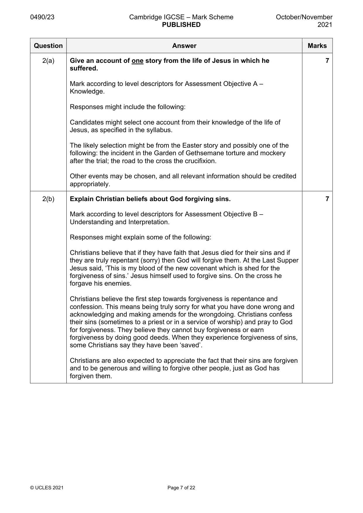 Mark scheme, page 7 of 22