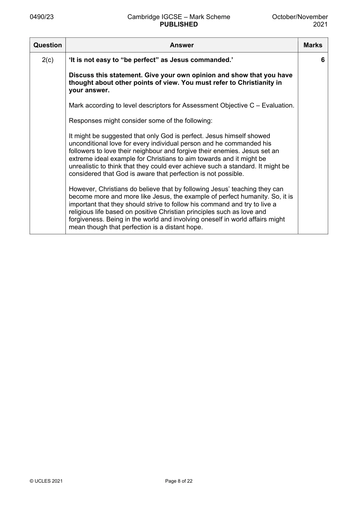 Mark scheme, page 8 of 22