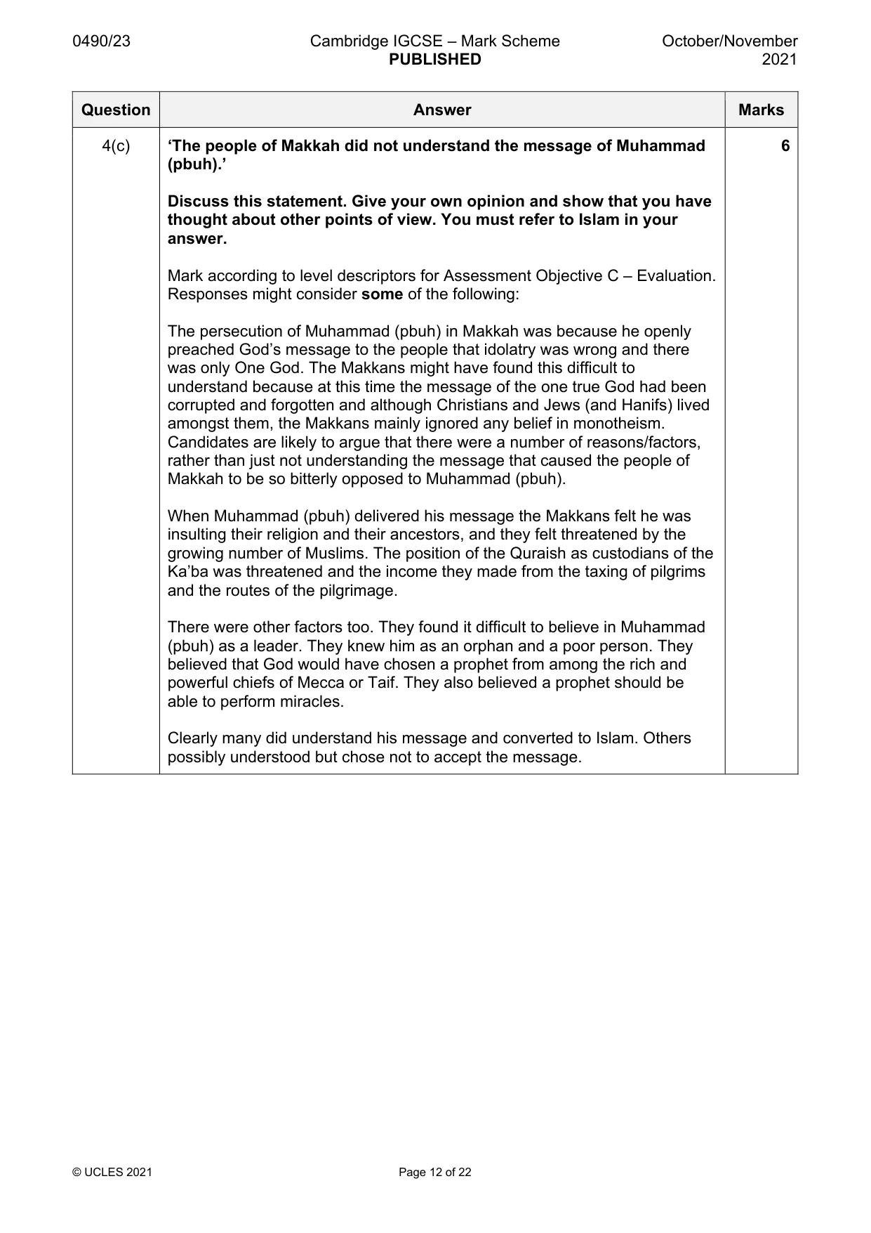 Mark scheme, page 12 of 22