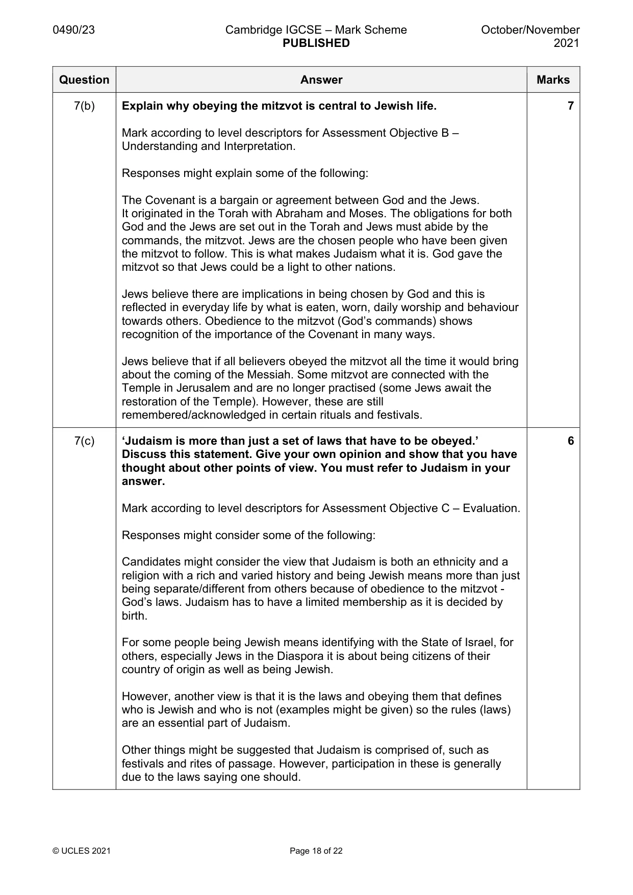 Mark scheme, page 18 of 22