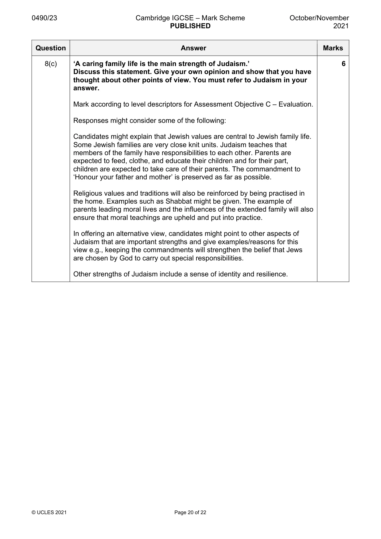 Mark scheme, page 20 of 22