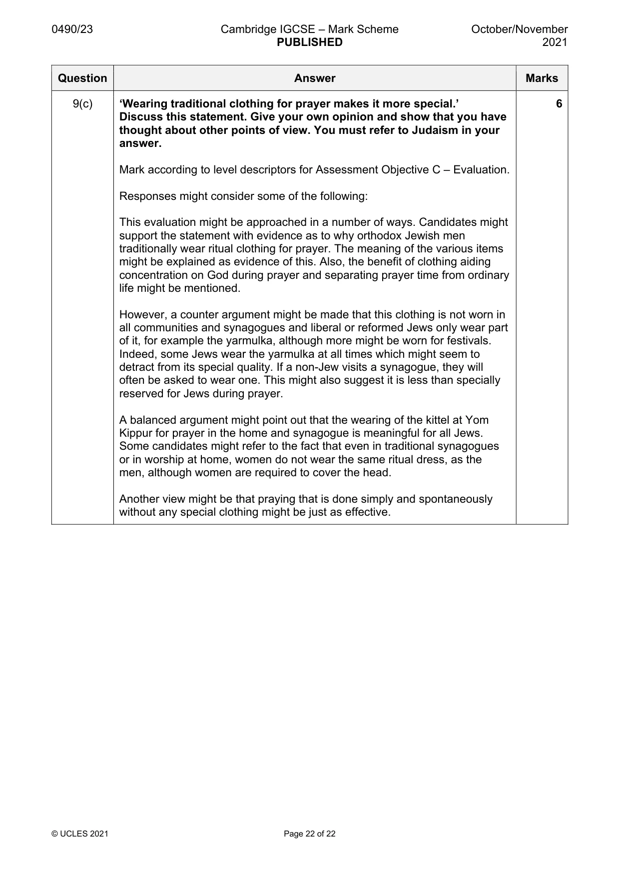 Mark scheme, page 22 of 22