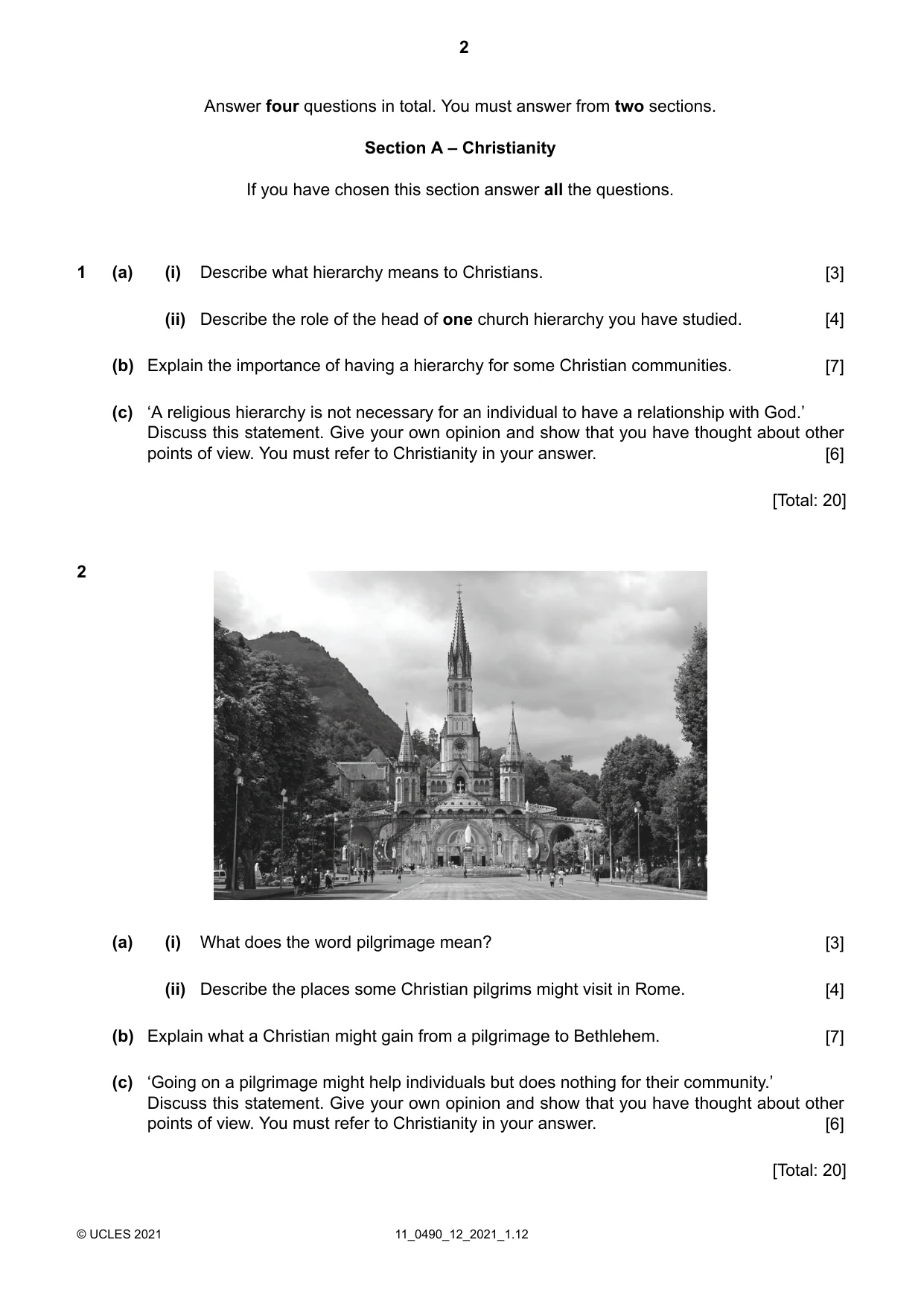 Cambridge IGCSE Religious Studies 0490 2021 Oct/Nov Paper 1 · Variant 2 question paper, page 2 of 8