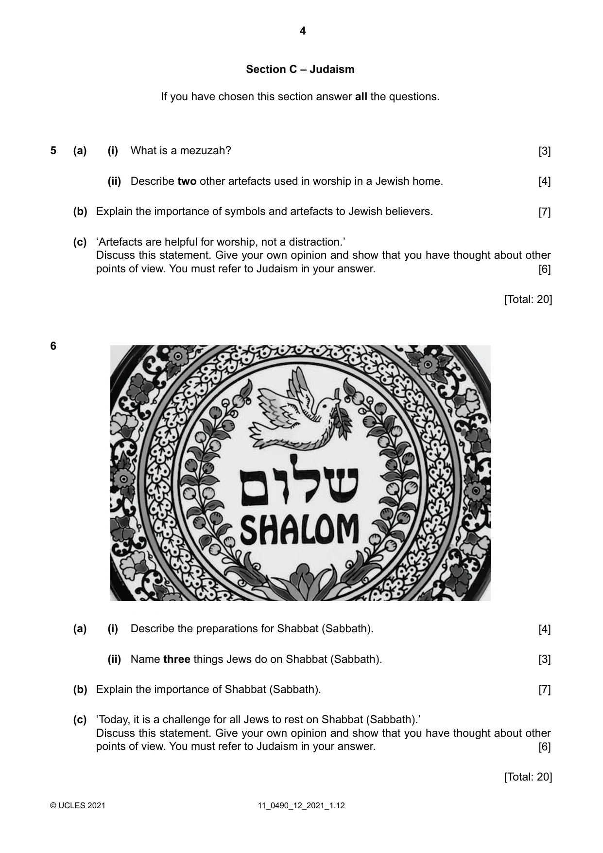 Cambridge IGCSE Religious Studies 0490 2021 Oct/Nov Paper 1 · Variant 2 question paper, page 4 of 8