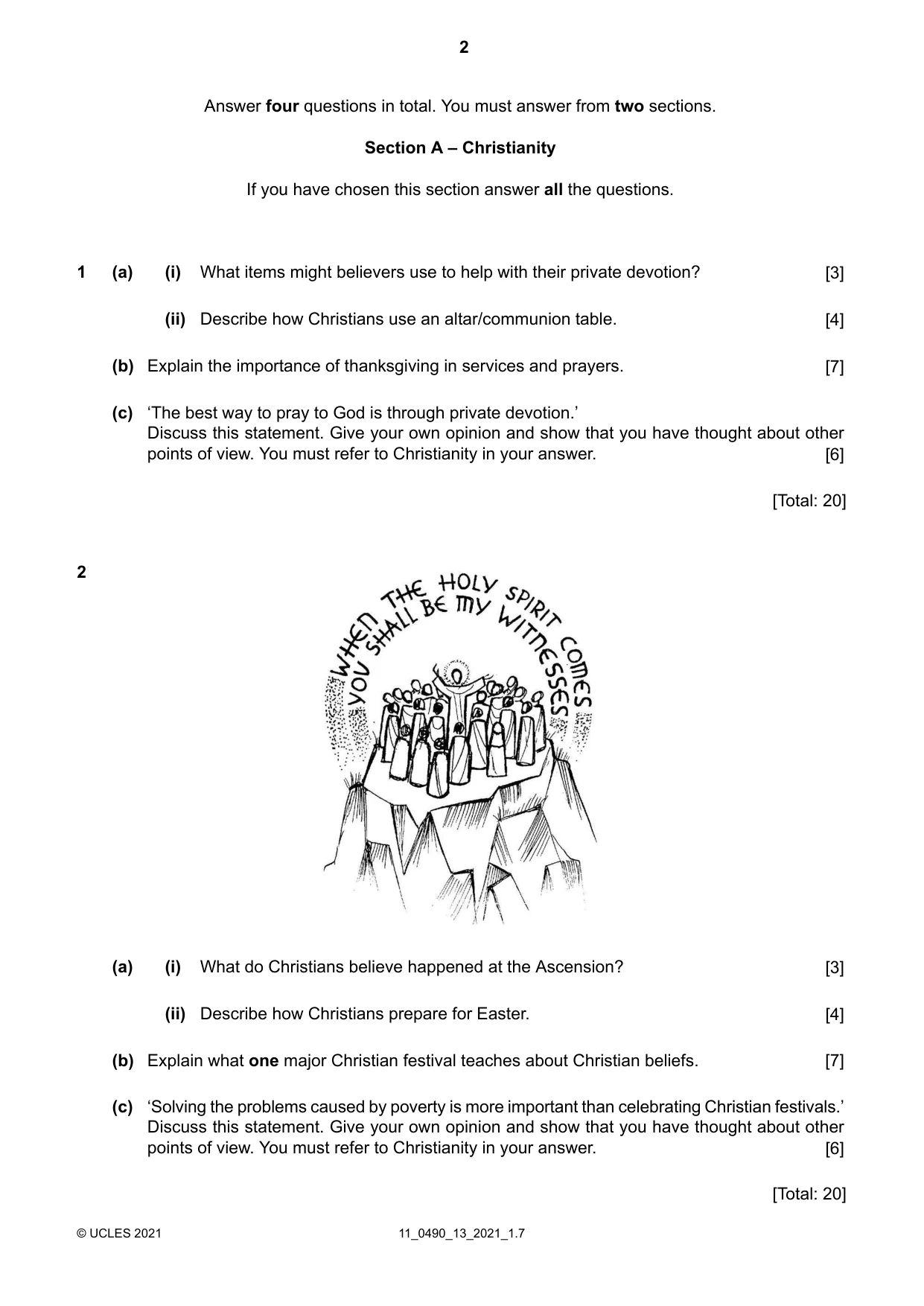 Cambridge IGCSE Religious Studies 0490 2021 Oct/Nov Paper 1 · Variant 3 question paper, page 2 of 4