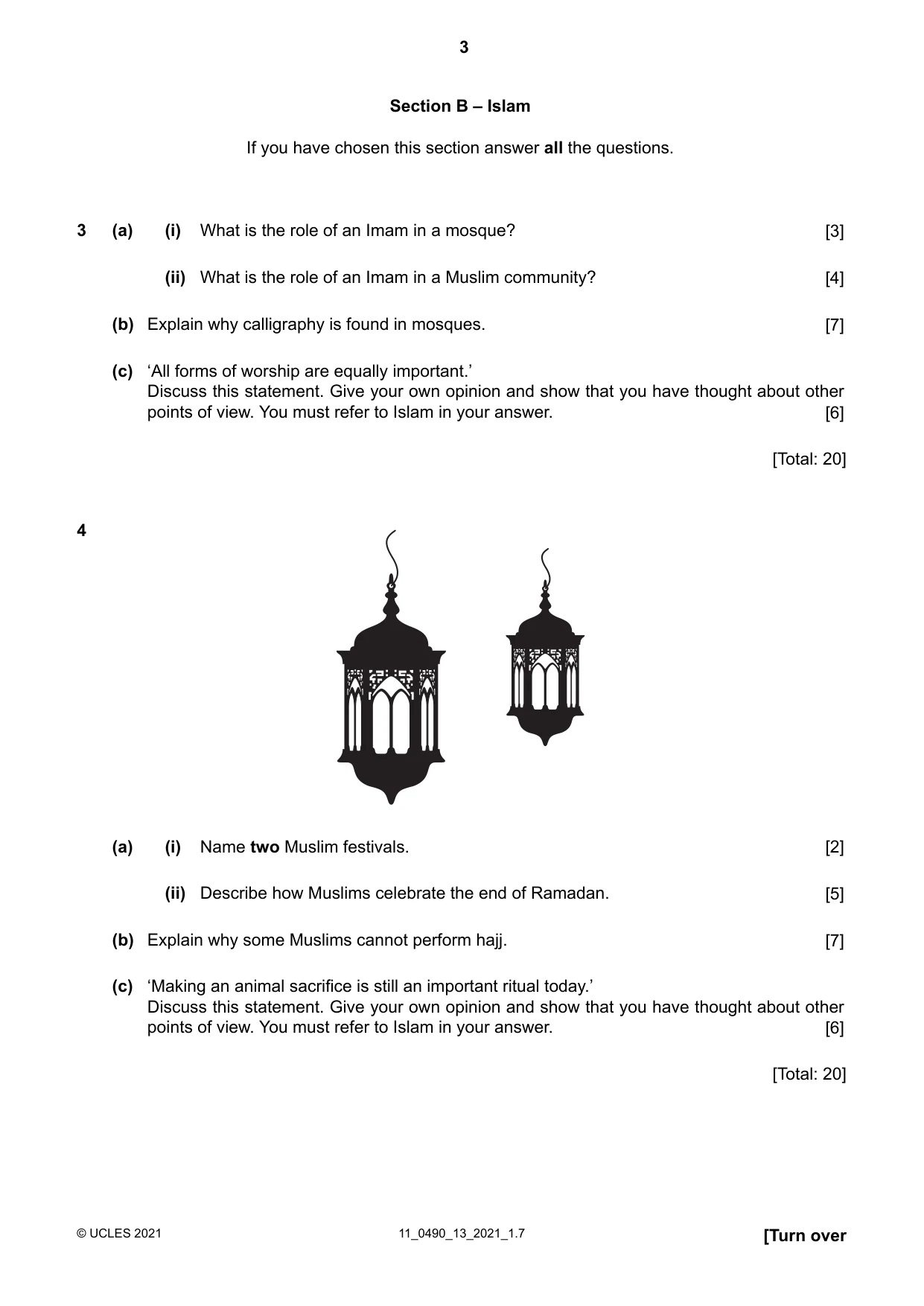 Cambridge IGCSE Religious Studies 0490 2021 Oct/Nov Paper 1 · Variant 3 question paper, page 3 of 4