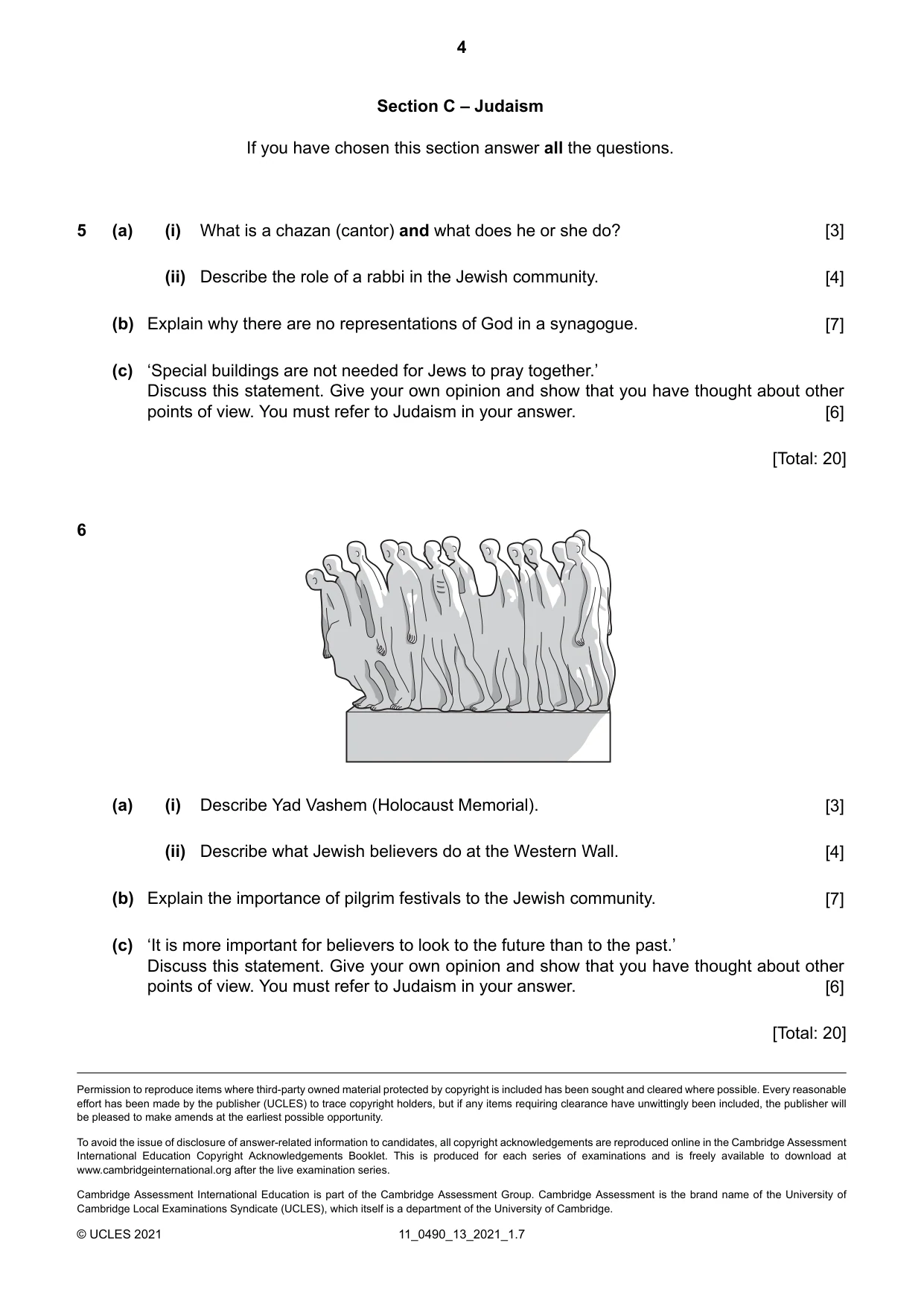 Cambridge IGCSE Religious Studies 0490 2021 Oct/Nov Paper 1 · Variant 3 question paper, page 4 of 4