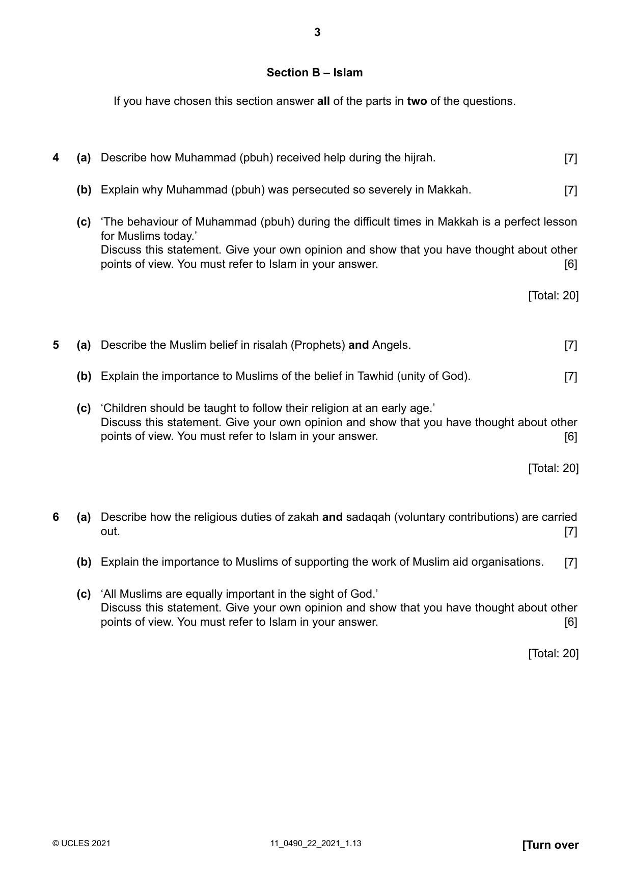 Cambridge IGCSE Religious Studies 0490 2021 Oct/Nov Paper 2 · Variant 2 question paper, page 3 of 4