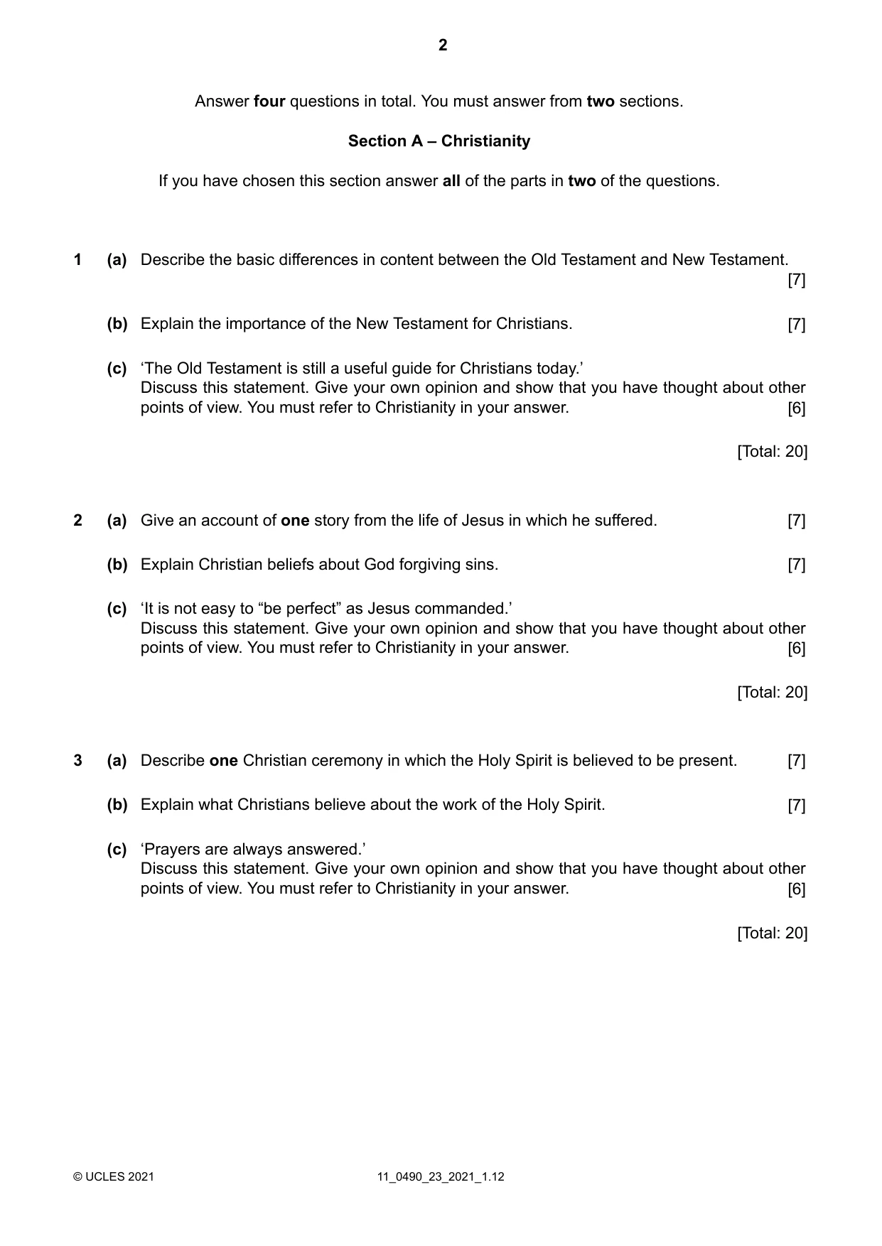 Cambridge IGCSE Religious Studies 0490 2021 Oct/Nov Paper 2 · Variant 3 question paper, page 2 of 4