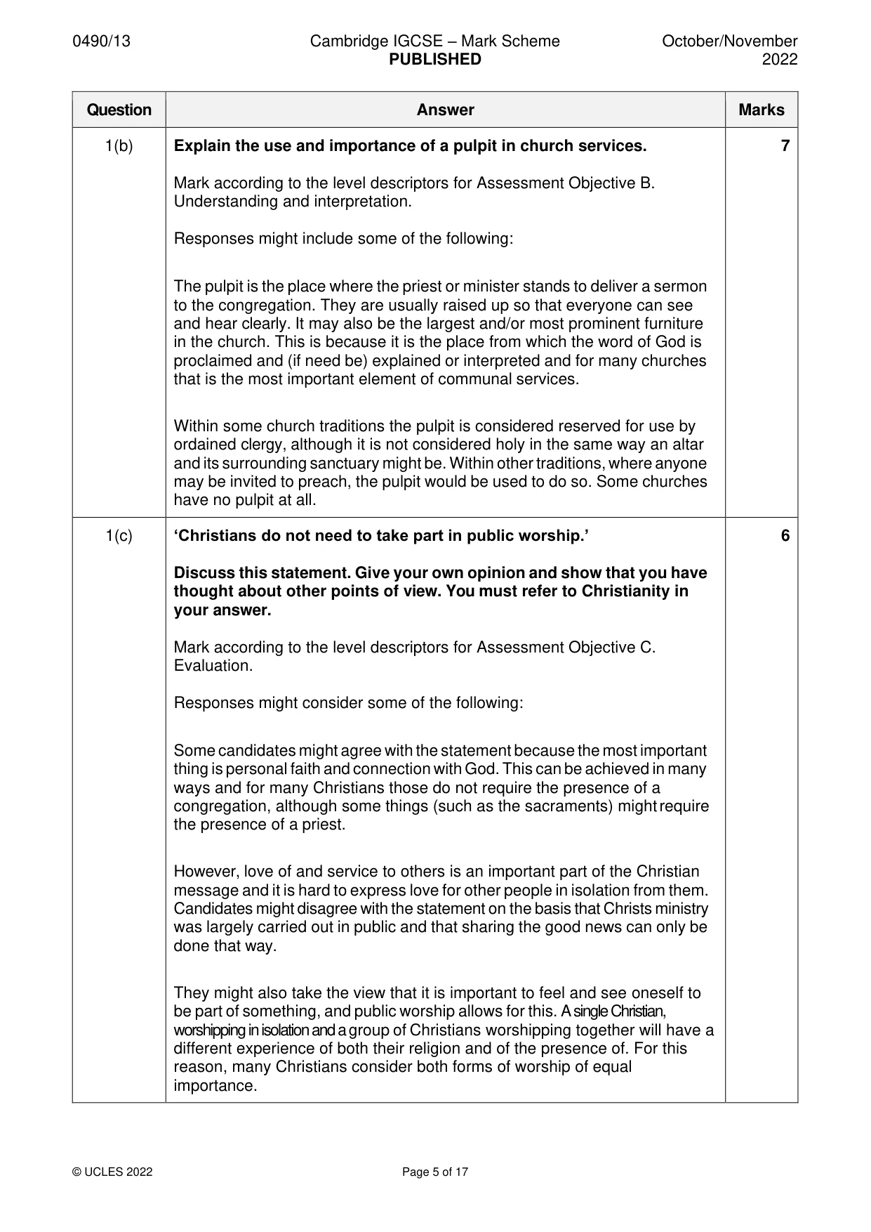 Mark scheme, page 5 of 17