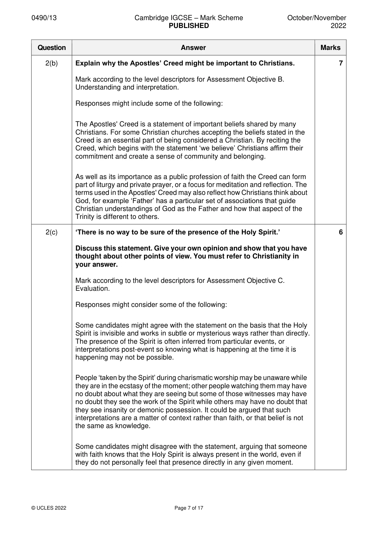 Mark scheme, page 7 of 17