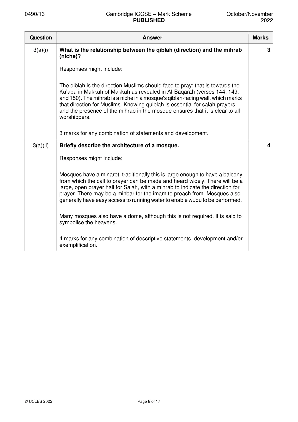Mark scheme, page 8 of 17