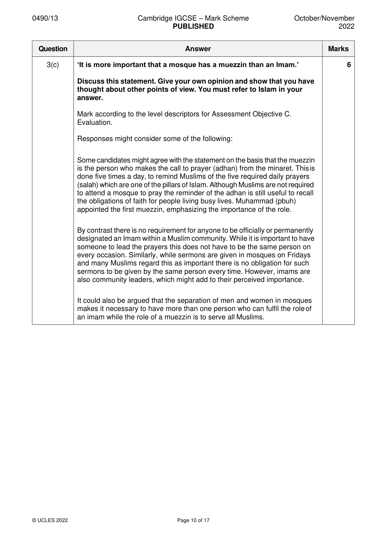 Mark scheme, page 10 of 17