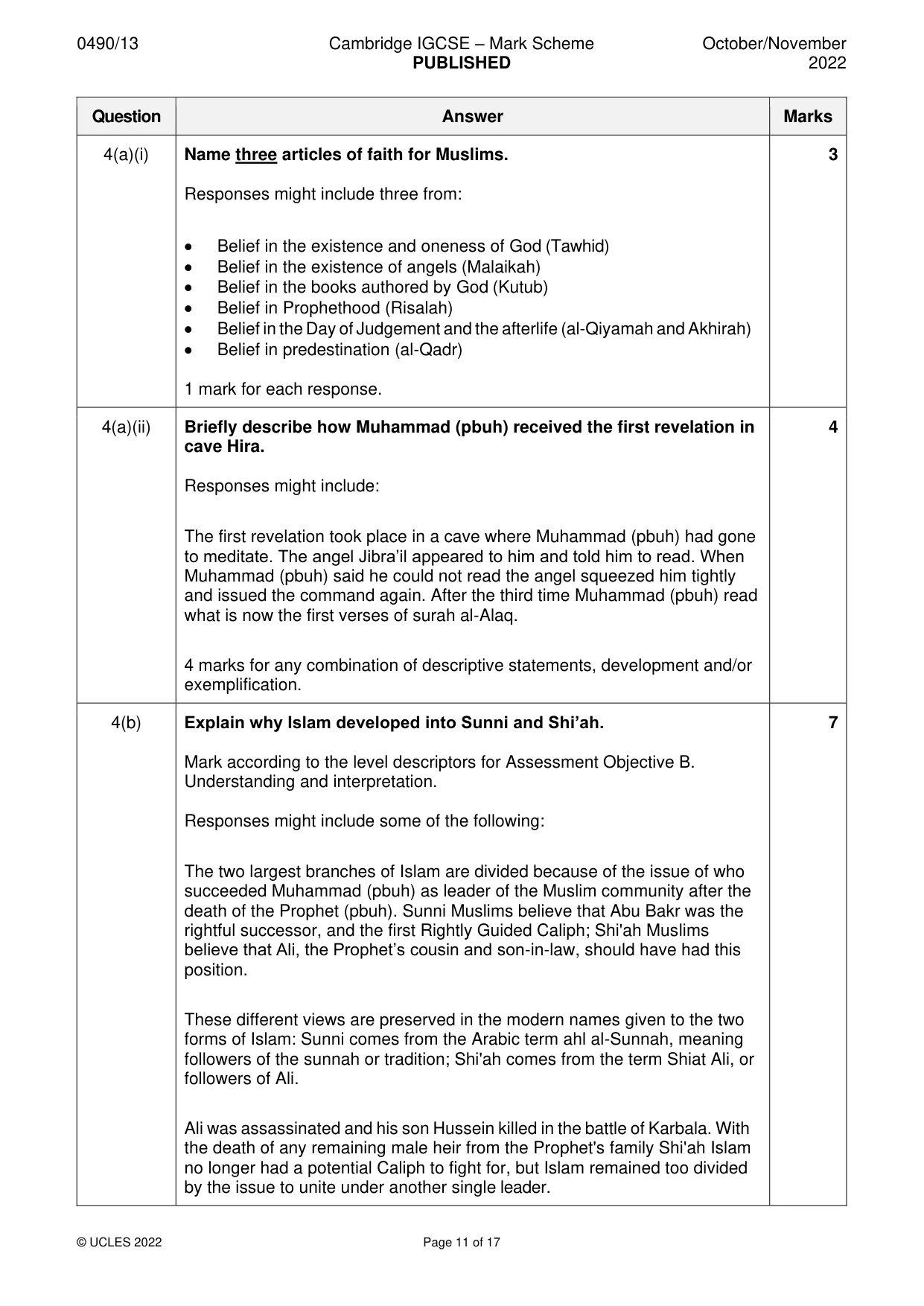 Mark scheme, page 11 of 17