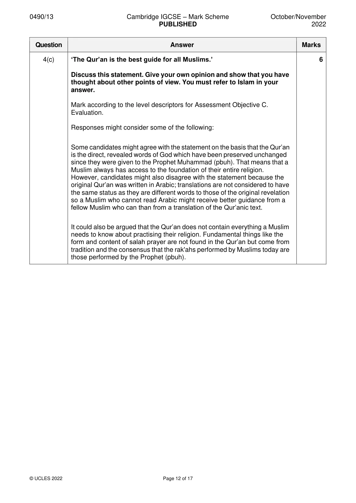 Mark scheme, page 12 of 17